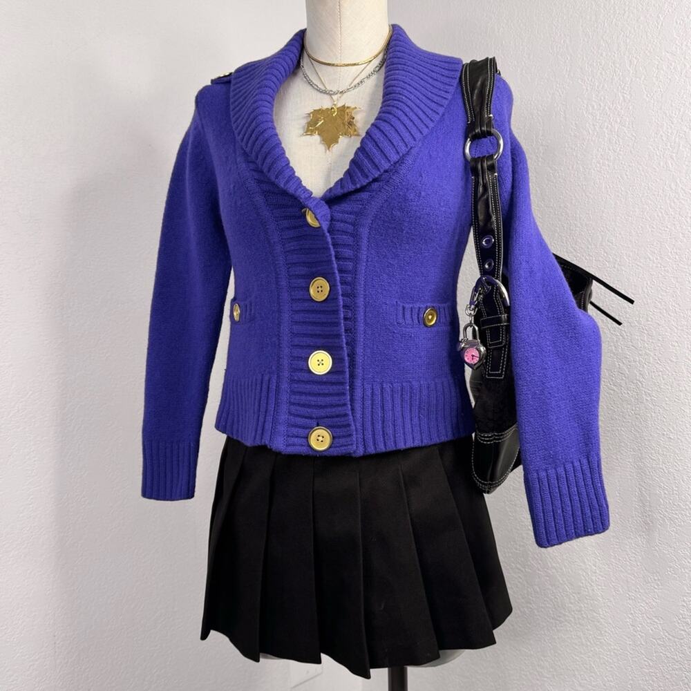 Vintage Blue Wool Cardigan Gold Button Sweater Academia Preppy Y2K Victor Alfaro